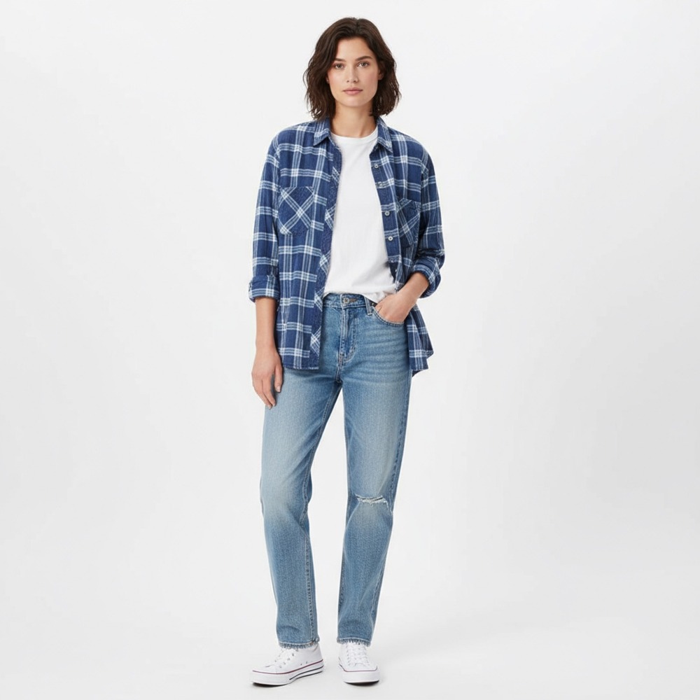 Rails Carter Midnight Grid Plaid Button Down Shirt Women's‎ Medium Lyocell